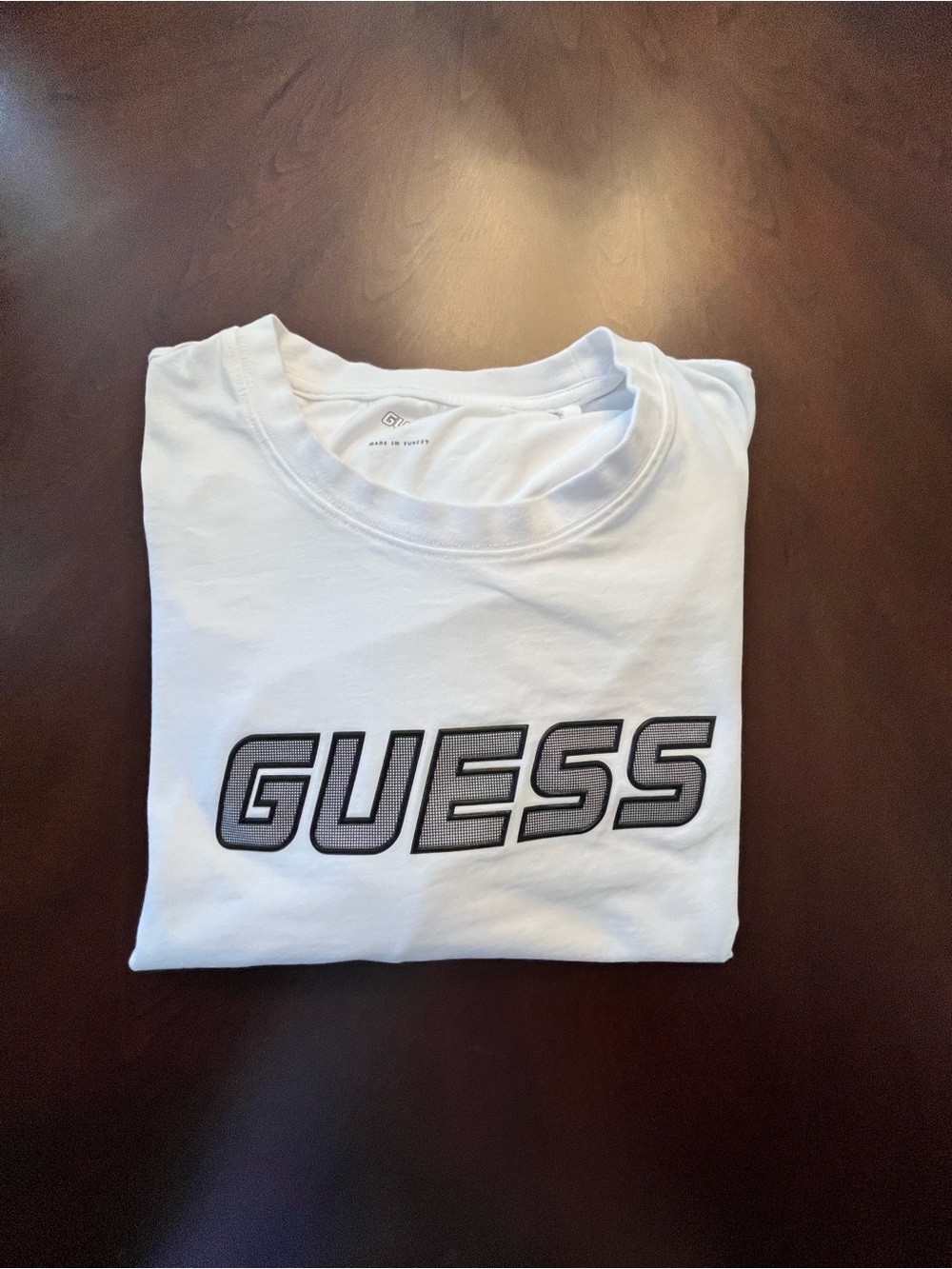 GUESS White Short-Sleeve Logo Tee with Black Lettering